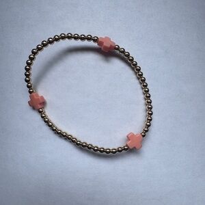 Gold Bead Bracelet with Peach Cross Charms